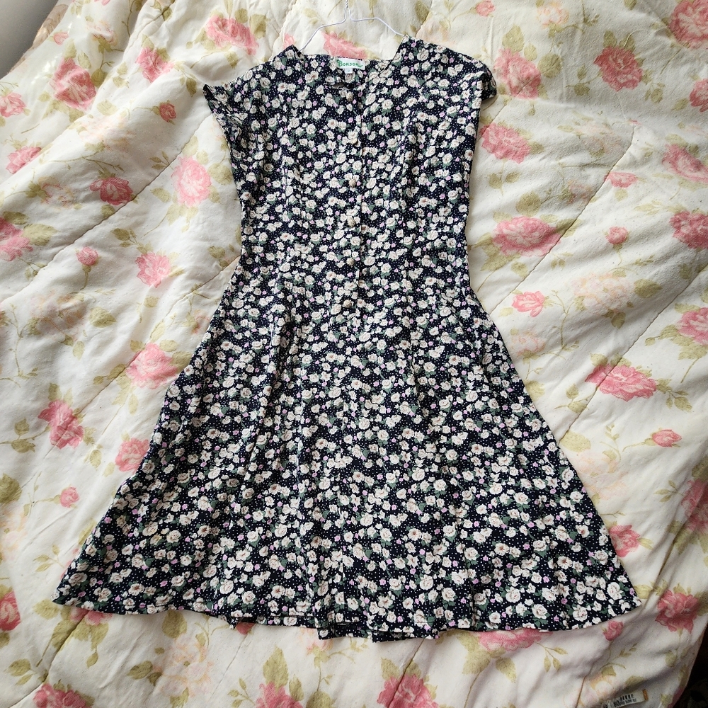 Ditsy Navy Floral Vintage Summer Dress size L